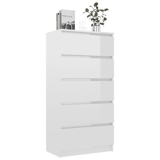 Drawer Sideboard High Gloss White 60x35x121 cm Chipboard