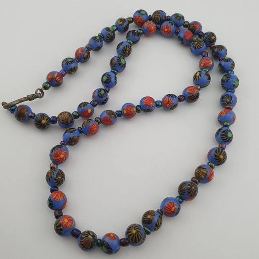 Antique Venetian Style Floral Glass Beads Necklace