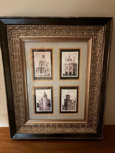 Framed set of four black and white architectural prints