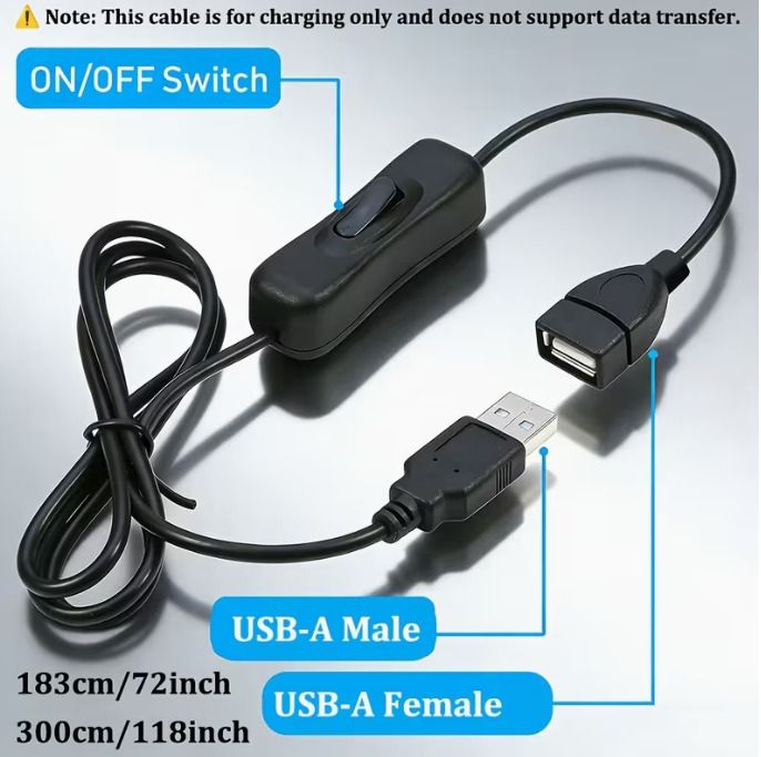 Set of 2 USB 304 Switch Extension Cables, 5V Male to Female, Designed for Use with 5V USB