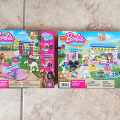 2x Barbie Building Set Mattel Mega - Horse Jumping + Farmer's Market Dolls Lego