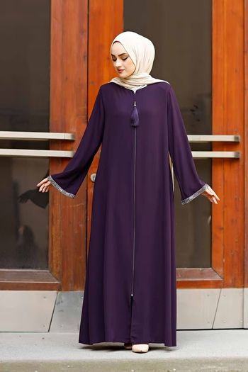 Brand New Women's Long Sleeve Open-Cut Abaya Floor-Length Zip