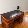 Antique Vintage Executive Pedestal Desk Leather Inset Top  Beautiful Wood Image 3