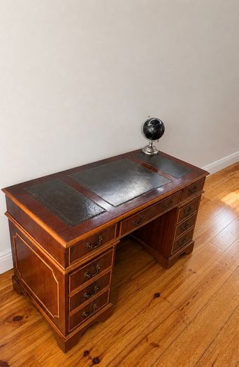 Antique Vintage Executive Pedestal Desk Leather Inset Top  Beautiful Wood