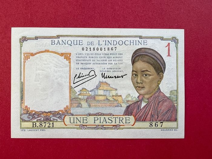 French Indo - China   1 Piastre  1946  Scarce  )