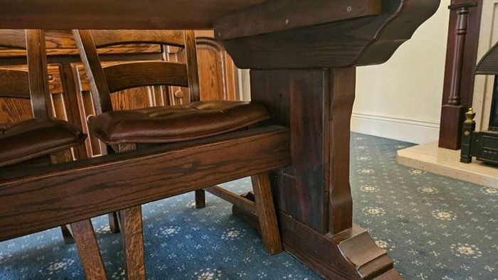 Hardwood dining table and six chairs