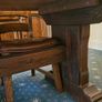 Hardwood dining table and six chairs Image 3