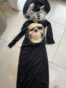 Childs Skull Phantom Halloween Costume Grim Reaper Dress + Hat