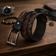 Premium Handcrafted Genuine Leather Belt Embossed Vintage Design Formal & Casual Wear
