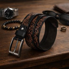 Premium Handcrafted Genuine Leather Belt Embossed Vintage Design Formal & Casual Wear