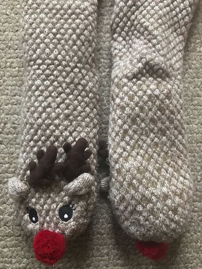 F&F Knitted Reindeer Slipper Socks size S/M