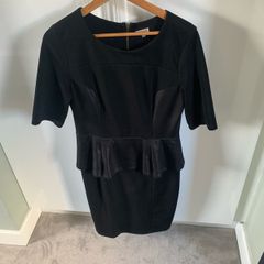 River Island black peplum dress with gold zip