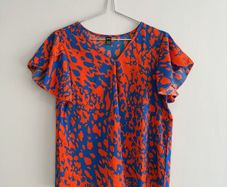 Pre Owned Cobalt Blue & Orange Abstract Print Flutter Sleeve Top