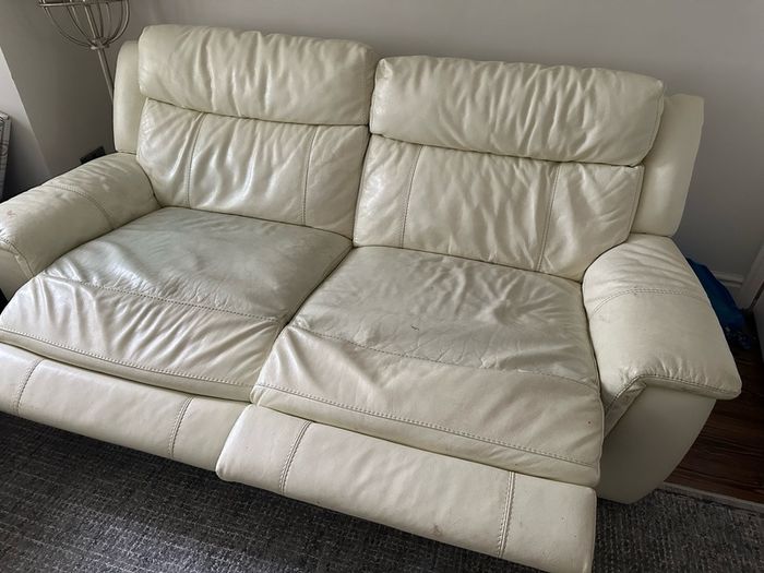 2 x cream leather sofas 3 seaters