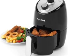 Compact 2L Hot Air Fryer, 1000W Fryer, Removable Frying Rack & 30 Minute Timer, Adjustable Temperature, Auto Shut Off, Cooks Using Hot Air Circulation, Black/Silver (FREE POSTAGE)