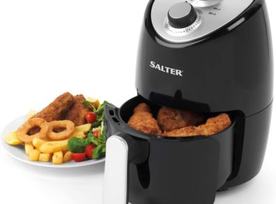 Compact 2L Hot Air Fryer, 1000W Fryer, Removable Frying Rack & 30 Minute Timer, Adjustable Temperature, Auto Shut Off, Cooks Using Hot Air Circulation, Black/Silver (FREE POSTAGE)