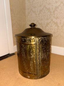 Victorian embossed brass coal scuttle