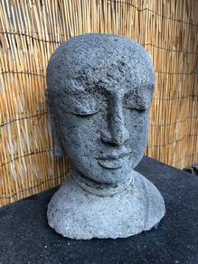 Large 14 inches height ,Vintage Balinese Solid Lava Stone Buddha Head Sculpture