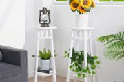 Set of 2 Wood Plant Stand Nesting Display End Table Rack Indoor Flower Holder Corner Planter Pot Rack Living Room Patio Decor