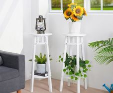 Set of 2 Wood Plant Stand Nesting Display End Table Rack Indoor Flower Holder Corner Planter Pot Rack Living Room Patio Decor