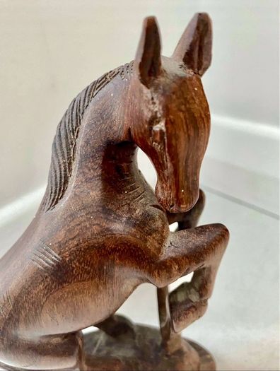 Vintage Wooden Hand Carved Figurine Rearing Horse