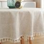 Cotton Linen Table Cloth Solid Color Tassel Round Tablecloth Dust-Proof Shrink-Proof Table Cover (Beige, Round 150cm) Image 3