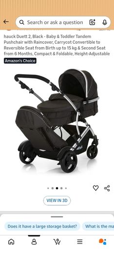 hauck Duett 2, Black - Baby & Toddler Tandem Pushchair double buggy