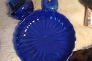 Achill Pottery, Scalloped platter, medium vase &amp; posy vase