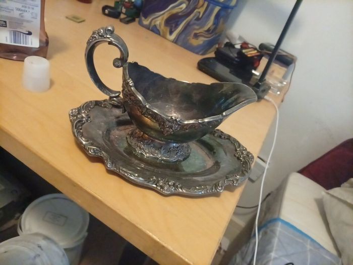 Reed&Barton silver p. Gravy Boat / Sauce Boat with Attached Underplate