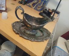 Reed&Barton silver p. Gravy Boat / Sauce Boat with Attached Underplate