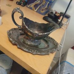 Reed&Barton silver p. Gravy Boat / Sauce Boat with Attached Underplate