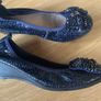 Navy Low Wedge Ballerina Shoes Image 4