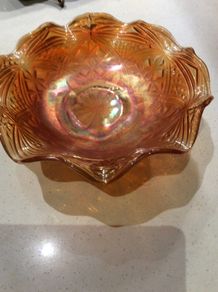 Buy 2  , Get 1 Free - Antique Orange Tree Marigold Carnival Ruffled Edge Three legged Bowl - 21 cm diameter