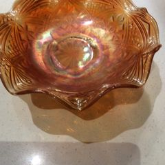 Buy 2  , Get 1 Free - Antique Orange Tree Marigold Carnival Ruffled Edge Three legged Bowl - 21 cm diameter