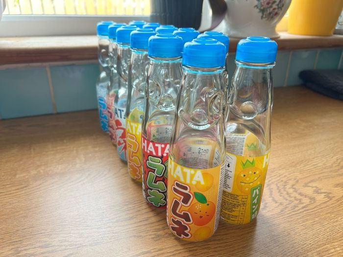12 x Japanese HATA Ramune Glass Marble Bottles