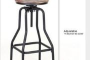 Affordable Industrial Style Height Adjustable Swivel Bar Stool With Natural Pinewood Top