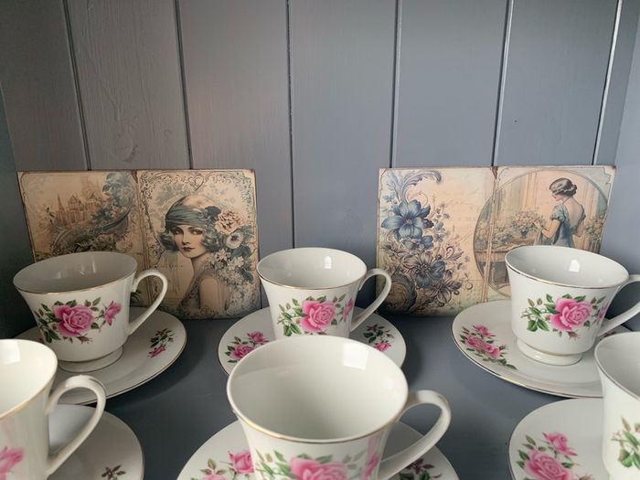 Vintage Delicate Pink Rose Tea Set