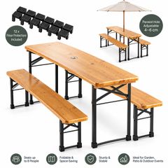 Wooden Picnic Table with 2 Benches Foldable Garden & Outdoor Set