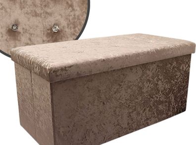 Large 2 Seater Velvet Ottoman Storage, 76 x 38 x 38cm Velvet Folding Storage Ottoman Footstool Box Toy Chest with Lid, Foldable Foot Stool Seat for Living Room, Bedroom (FREE POSTAGE)