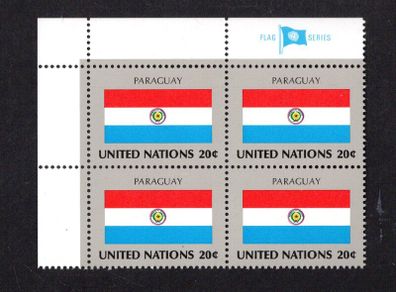 1984 United Nations New York Paraguay National Flag (part of flag series) Block of 4 Mint Never Hinged (MNH)