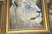 2 Genuine Paintings of a Lion and a Tiger in a Gilded Frames