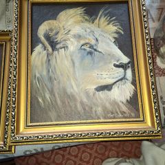 2 Genuine Paintings of a Lion and a Tiger in a Gilded Frames