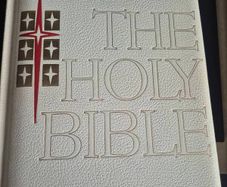 is a vintage Catholic edition of The Holy Bible featuring a padded white textured cover with red and gold or blind-embossed lettering, commonly published by Good Counsel Publishers or J.G. Ferguson during the 1960s and 1970s