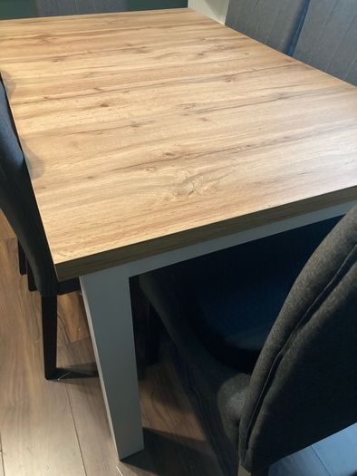 Large Extendable Solid Wood Table and Chairs - 6 Dark Grey