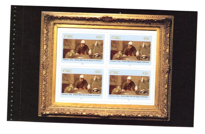 2004 Ireland 140th Anniversary of National Gallery of Ireland 3rd Issue Booklet Pane "Kitchen Maid with the Supper at Emmaus" by Diego Velazquez, Mint Never Hinged (MNH). Hibernian HB150