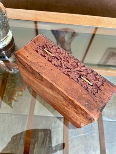 Vintage Indian Floral Design Hand Carved Sheesham Rose Wood Jewellery Keepsakes Box