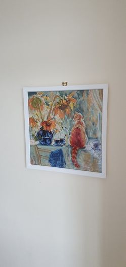 Stunning Handmade Cross Stitch Embroidery - Cats and Sunflowers
