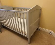 Nested Sorrento Baby Cot Grey with Mattress & Fisher Price butterfly dreams toy with Music/light