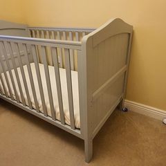 Nested Sorrento Baby Cot Grey with Mattress & Fisher Price butterfly dreams toy with Music/light