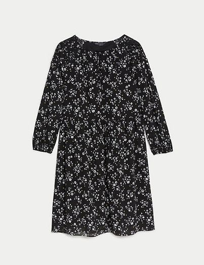 M&S Printed Tie Neck Knee Length Dress. Size 14L. New